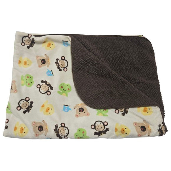 Circo Target Monkey Frog Duck Bear Baby Blanket Brown Sherpa 30x40